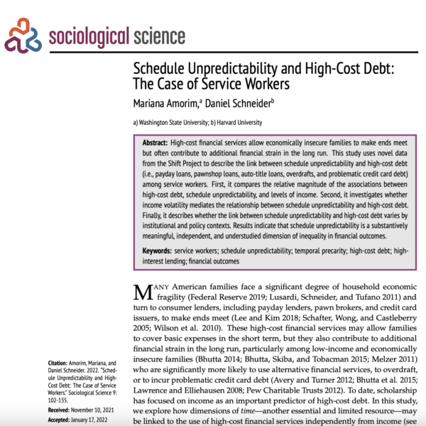 Schedule Unpredictability and High Cost Debt: The Case of Service Workers